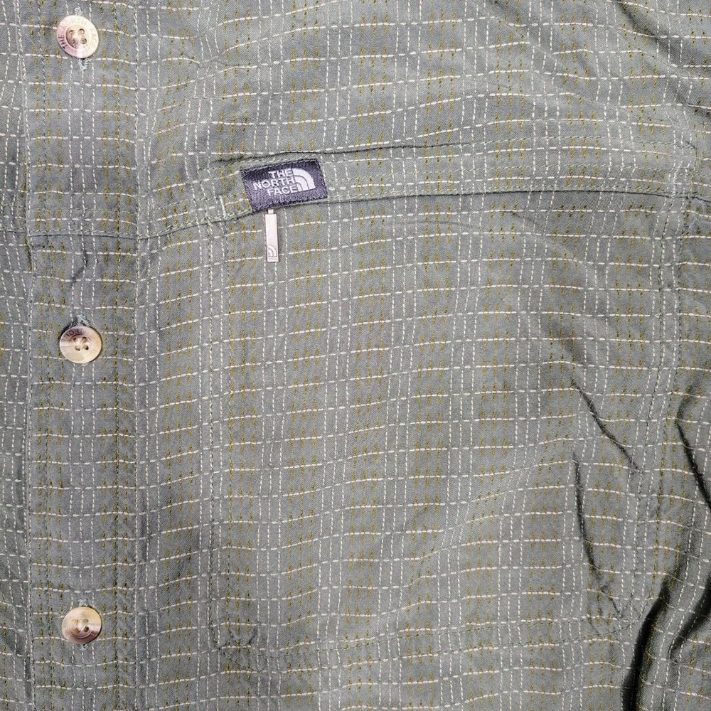 The North Face Button Down Mens XL Green Utility Grid Modal Polyester Shirt